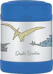 DwellStudio for Thermos, Vacuum Insulated FUNtainer Stainless Steel Food Jar, Dinosaur, 10 Ounce