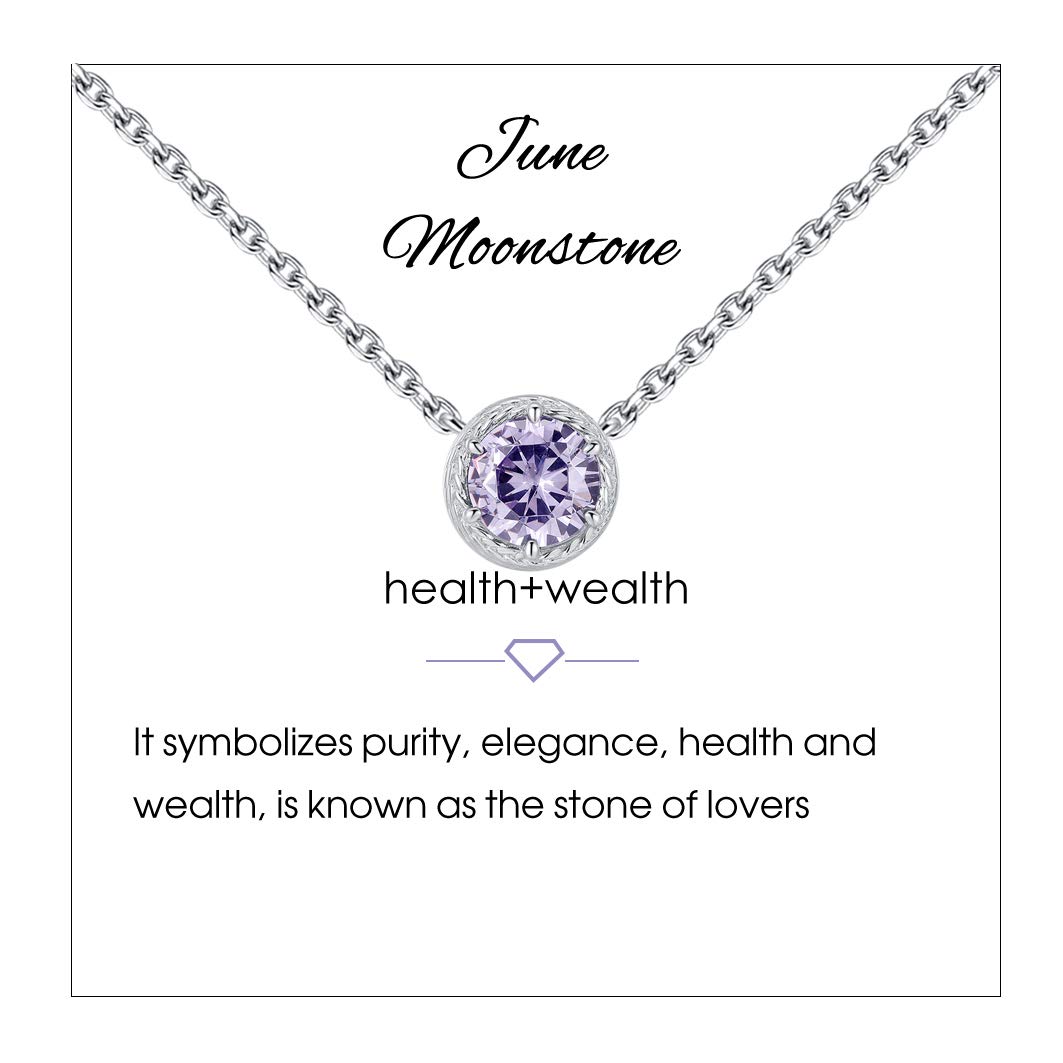 Qings Pendant Necklace June Birthstones Necklace Moonstone Necklace 925 Sterling Silver Solitaire Pendant Necklace Cut-Out Heart Necklace for Girls Women