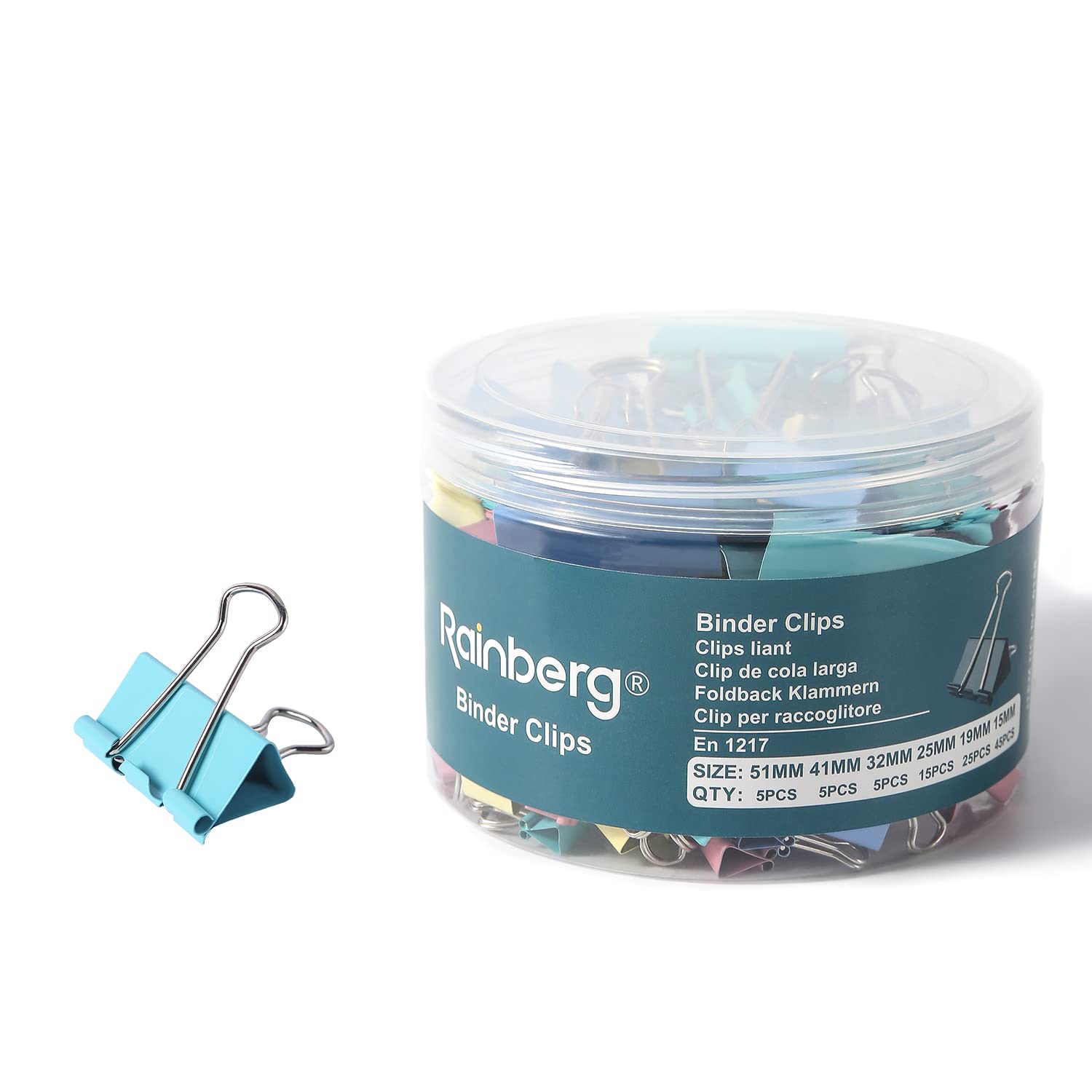 Rainberg Binder Clips, 100pcs Assorted Size Foldback Metal Binder Paper Clamps for Paperwork, Extra Small Medium Large 6 Sizes - 51mm, 41mm, 32mm, 25mm, 19mm, 15mm. (Multy Colour)
