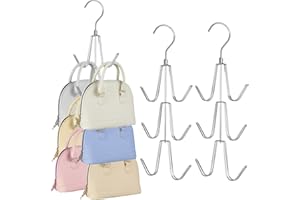 TOPIA HANGER Purse Hanger Organizer for Closet, 2-Pack Handbag Organizer Hanger, 360°Swivel Metal Purse Hooks, Bag Rack, Belt Organizer, Tie Rack, Scarf Hanger, Bag Storage Organizer, Silver