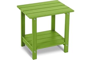 LOENIY 2 Tier Outdoor Side Table with Wood-Like Grain, 16.6" HDPE Adirondack Table Patio Side Table, Weather Resistant End Table for Pool, Patio & Porch, Small Outdoor Table (Lime, Rectangle)