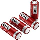 EBL 18500 Rechargeable Batteries 3.7V 1600mAh Flat top Batteries for Flashlight, Solar Garden Light, 4 Pack
