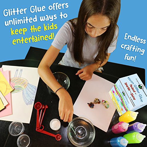 Glitter Glue Slime Supplies Kit for Boys and Girls [NEON COLORS, WASHABLE] Great Stuff for Kids [SLIME ACTIVATOR INCLUDED] Clear Glue Set For Making Red Blue Pink Green Yellow Purple Slimes - Thumbnail 4