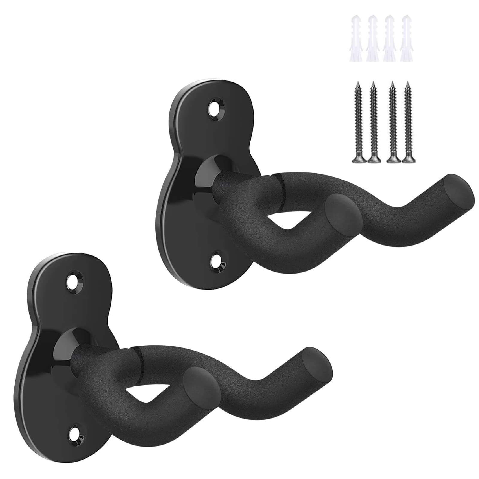 tallkeey 2 Pack Guitar Wall Mount Hanger, Guitar Hanger Wall Hook Bracket Holder Stand Black Display with Screws, Fits All Size Guitars, Bass, Mandolin, Banjo, Ukulele