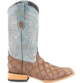 Ferrini Italia Mens Bronco Pirarucu Print Embroidered Square Toe Pull On Casual Boots Mid Calf - Blue, Brown