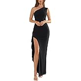 Parthea Women's Elegant One Shoulder Long Formal Dresses High Split Evening Wedding Guest Party Maxi Dress
