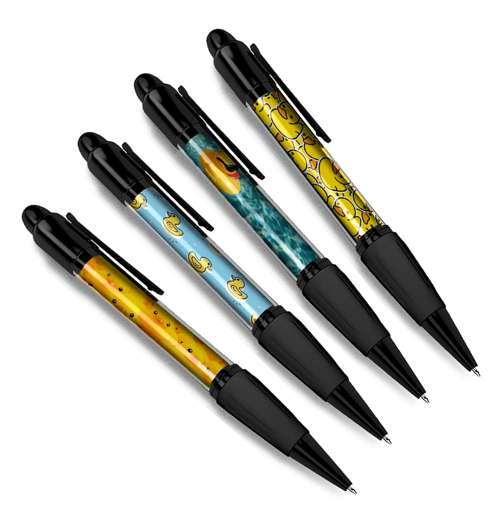 DV DESIGN Set of 4 Rubber Duck Black Ballpoint Pens - Children Toy Animal Yellow Duckie Cartoon Pattern Boys Girls Men Women Theme Pen #79412