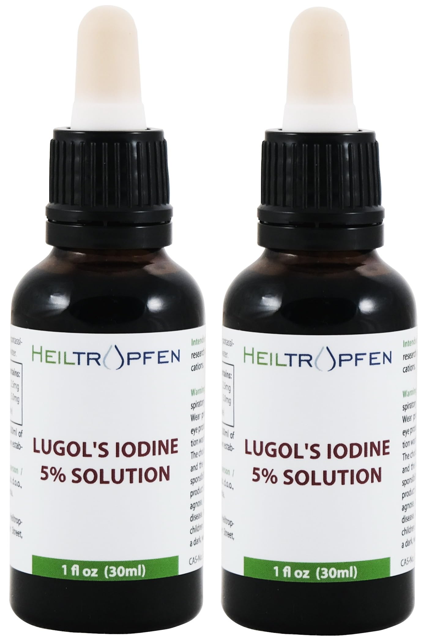Lugols Iodine Solution 5% 1 Oz - 30 ml | Twin Pack - Two Bottles |15% Strength Liquid Formulation | 5 Percent Iodine + 10% Potassium Iodide Liquid | Drops | Third-Party Tested | Heiltropfen®
