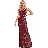 YHHOWEP One Shoulder Formal Sequin Dress for Women Sparkly Bodycon Evening Gowns Maxi Mermaid Ball Long Dresses