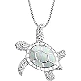 Aissmmeio Sea Turtle Pendant Necklace, Cute, Lovely, Adjustable, Silver Plated Link Chain Animal Jewelry for Women Men