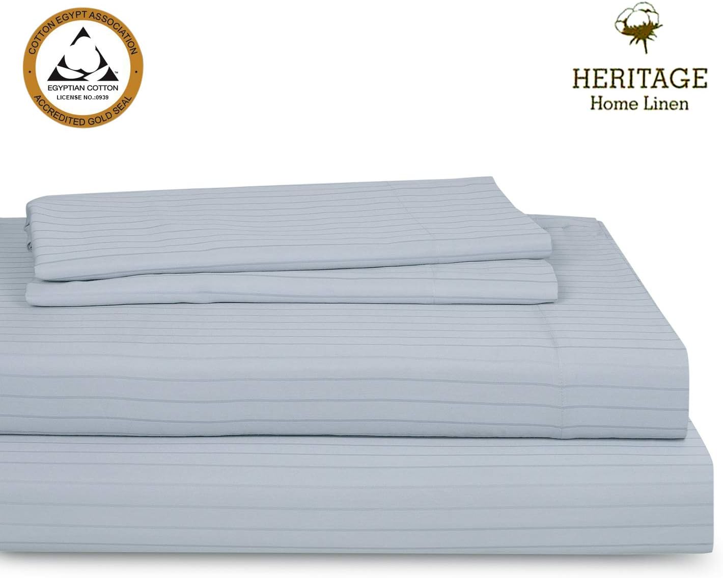 Heritage Home Linen Luxury Bed Sheet 4 Piece Set 800 Thread Count Egyptian Cotton Blend- Pinstripes Sateen Wrinkle,Fade.Stain Resistant Hypoallergenic with Hem Stitch &Deep Pockets, Queen, Silver