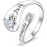 YAFEINI Just Breathe Ring S925 Sterling Silver Adjustable Lotus Ring Spiral Wrap Healing Rings Inspirational Jewelry for Women Mom Wife