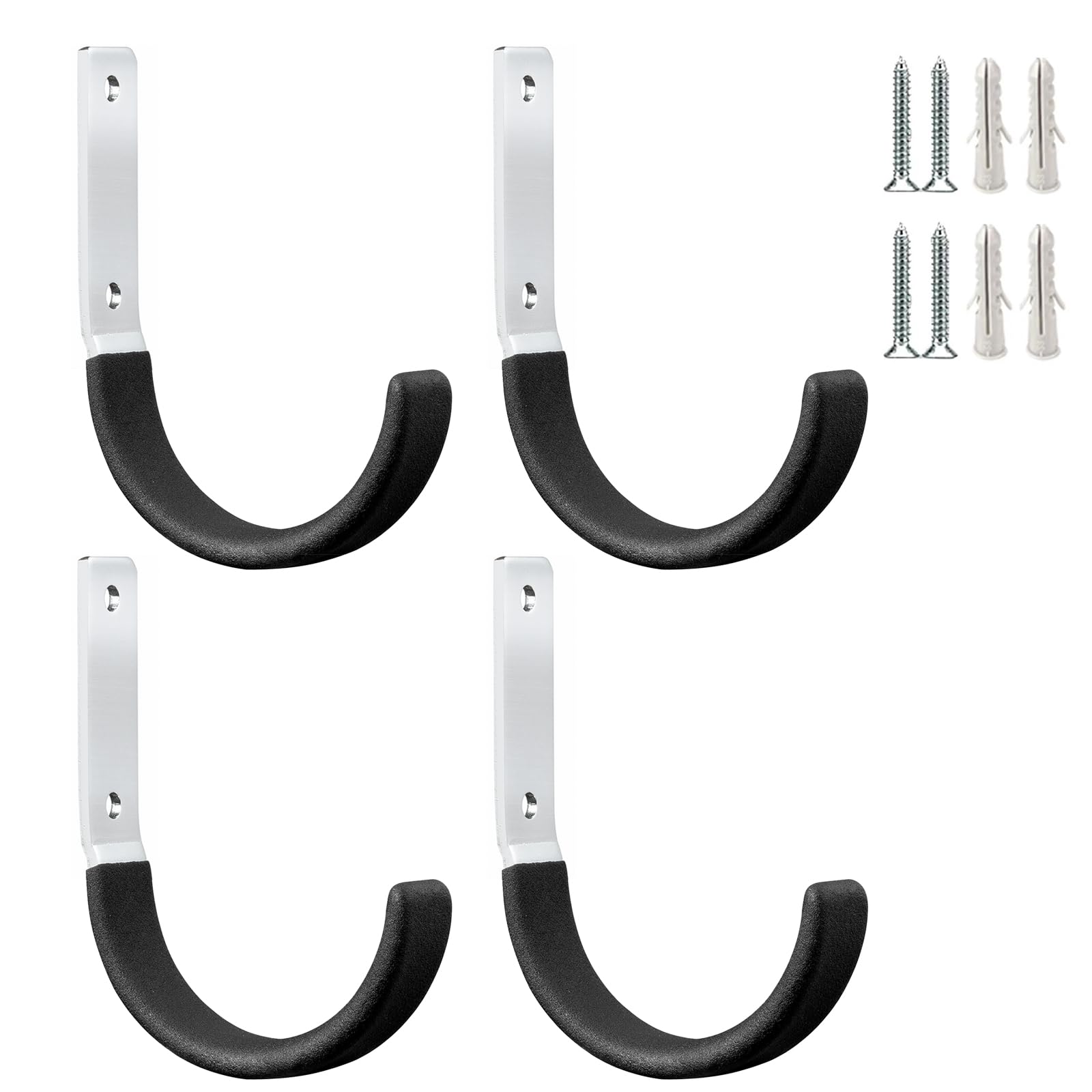 PYBTOOL Heavy Duty Steel Wall Mount Hooks - Garage & Garden Tool Organizer, Hose Hanger & Small J Hooks (4)