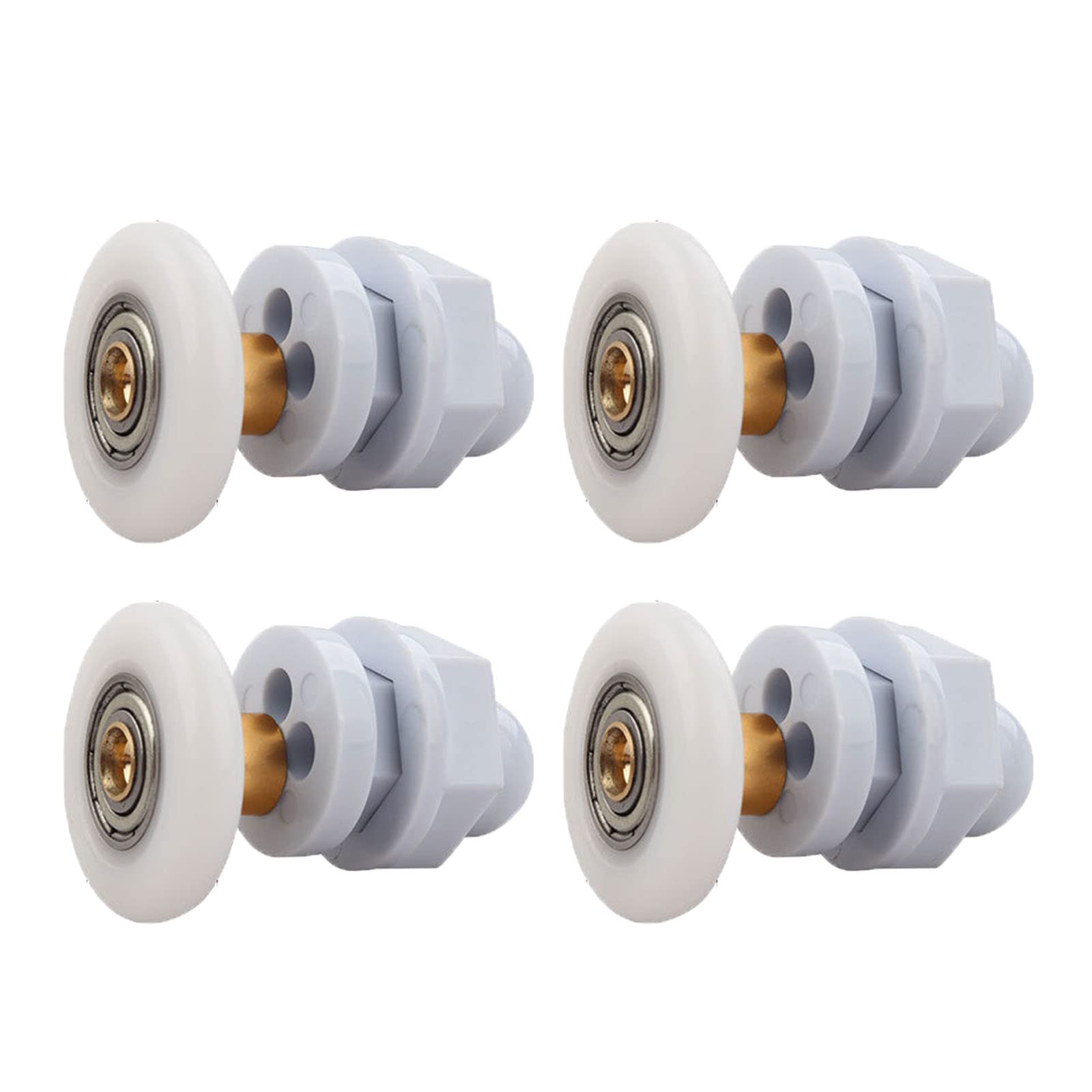 Qikuver 4PCS Shower Door Rollers, Copper Rod Pulley, Strong Load-Bearing Capacity, Ultra-Quiet Shower Glass Door Rollers Replacement, for The Bathroom Glass Sliding Door Pulleys/Wheels (27MM)