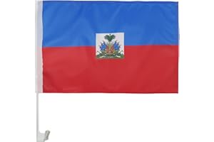 AZ FLAG - Haiti Car Flag 18'' x 12'' - Haitian Car Flags 30 x 45cm - Banner 18x12 INCHES Plastic Stick - Drapeau Haïti