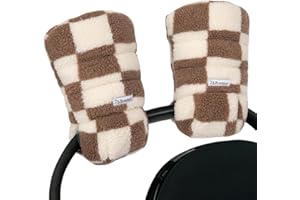 7 A.M. 7AM Enfant Stroller Warmmuffs Gloves - Anti-Freeze Stroller Mittens for Handlebars, Water Repellent Hand Warmer Muff for Cold Weather, Plush Lined (Print Checkers Tan)