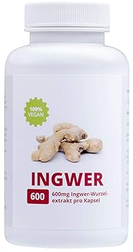 INGWER - 100% Vegan | Hochdosiert 600mg | 90 Kapseln | Made in Germany