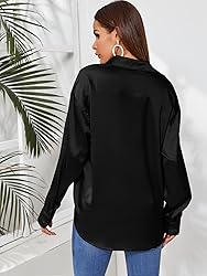 MakeMeChic Women's Satin Silk Long Sleeve Blouse
