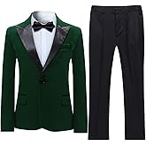SWOTGdoby Boys Velvet Suit Green Blue Red Colors Formal Peak Lapel 2 Pieces Suit Set Blazer Pants