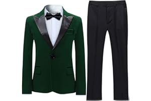 Boyland Boys Tuxedo Suit Velvet Peak Lapel Vintage 2 Pieces Slim Fit Jacket Pants Suit Set Prom Party