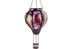 PEARLSTAR Hot Air Balloon Solar Lantern Cardinal Lights with Flickering Flame Solar Powered LED Lights Outdoor Waterproof Decorative Hanging Lights for Garden Patio Pathway Yard Porch Decor