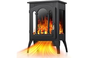 ELECTACTIC Electric Fireplace Stove Heater with Thermostat Control, 16" Infrared Faux Fireplace Space Heater, 2 Heat Modes, Cool Touch Exterior, Overheat Protection, Freestanding Indoor Fireplace, 1500W