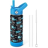 Fimibuke Kids Insulated Water Bottle, 18oz BPA FREE 18/8 Stainless Steel Kids Cup with Straw Travel Tumbler Double Wall Vacuum Leak Proof Toddler Water Bottle for School Boys Girls(1 Pack, Shark)