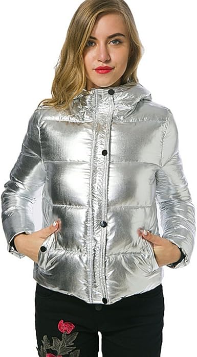 shiny puffer jacket with hood