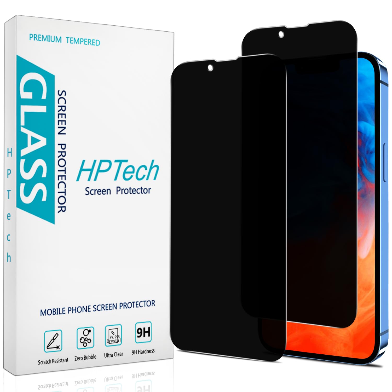 HPTech (2 Pack) Privacy Screen Protector Designed for iPhone 13 Mini 5.4-inch Anti-Spy Tempered Glass, Anti Scratch, Bubble Free