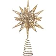 Christmas Tree Topper With Lights - Double Layer Glitter Star Topper, USB Remote Control, Silver, For Home Decor