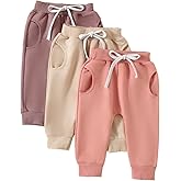 allshope Toddler Baby Girl Fall Pants Active Jogger Casual Athletic Trousers Solid Color Pocket Elastic Waist Harem Bottoms