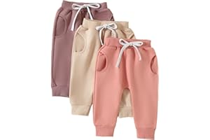 ALLSHOPE Toddler Baby Girl Fall Pants 3 Pack Active Jogger Casual Athletic Trousers Solid Color Pocket Elastic Waist Harem Bottoms