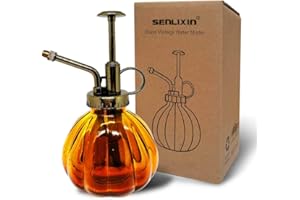SENLIXIN Plant Mister Flower Water Spray Bottle Can Pot | Vintage Pumpkin Style Decorative Glass Plant Atomizer Watering Can Pot with Top Pump for Indoor Potted Plants Terrariums Flowers