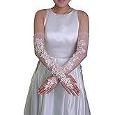 Specell Women's Long Lace Fingerless Gloves Sheer Mesh Tulle Elbow Length Gloves for Bridal Wedding Party Prom Dance Opera
