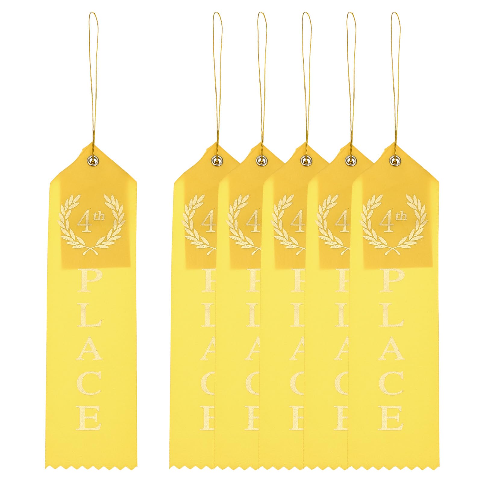 PATIKIL Award Ribbons, 6 Pcs 4th Winner Ribbons with Even Card and Rope Achievement Ribbons for Competition Sport Even, Yellow