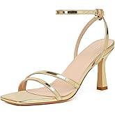 Mostrin Womens Sandals Strappy Heels for Women Ankle Strap Lace Up Square Open Toe Heels Tie Up Stiletto High Heeled Sandals for Prom, Party, Daily Wear