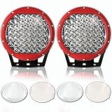 TURBO SII Pair 9 Inch Round 225W Indensity Led Spot Light For offroad 4wd 4x4 JEEP FORD TOYOTA Pickup Auxliary Front Bumper Light Bar Replacement/Roof Driving Headlight 8000LM(45PCS5W) Red