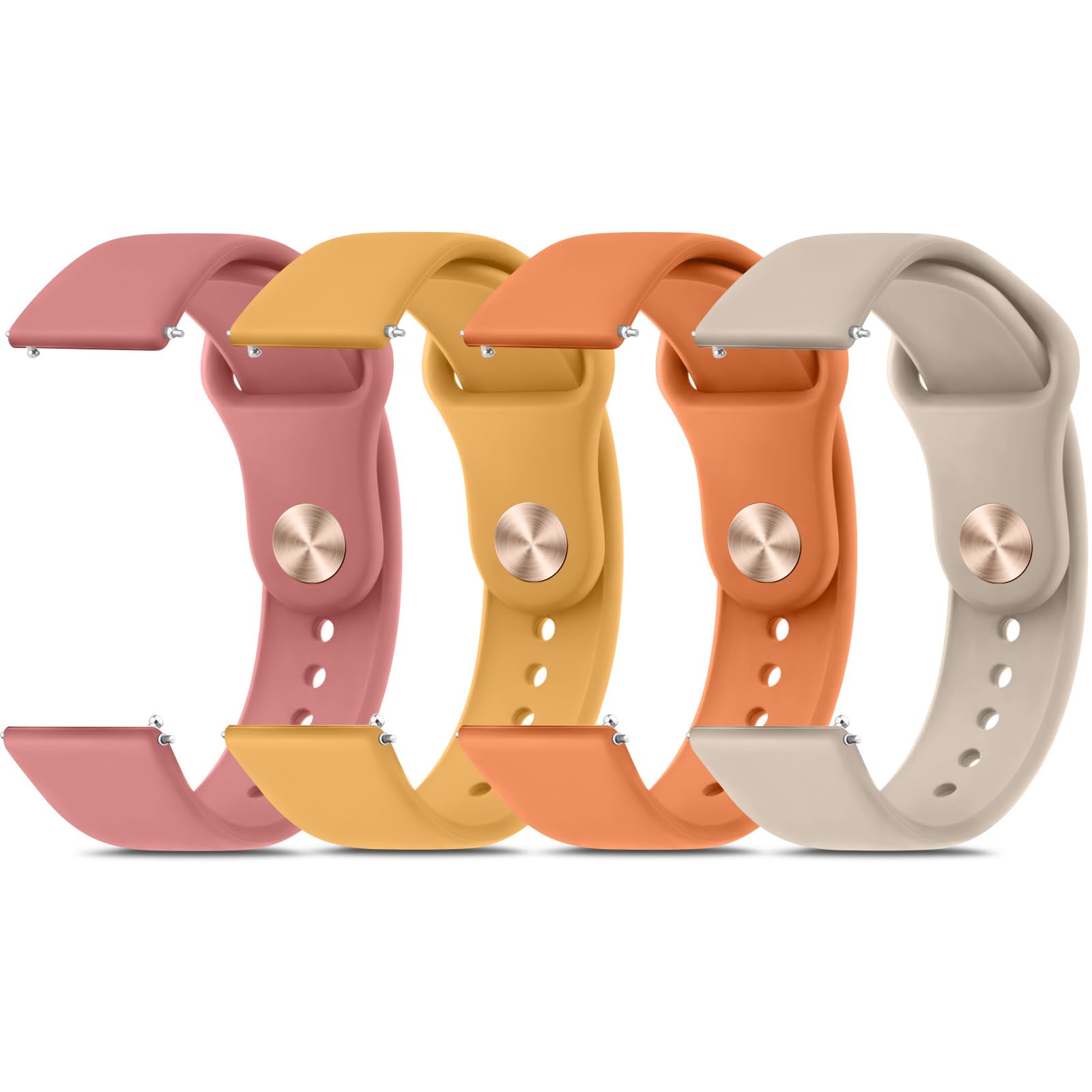 Meliya 20mm 22mm Watch Bands Quick Release Replacement Wristband, 4 Pack Soft Silicone Sport Replacement Straps for Men Women (22mm, Coral Red+Morning Glow+Orange+Milk Tea)