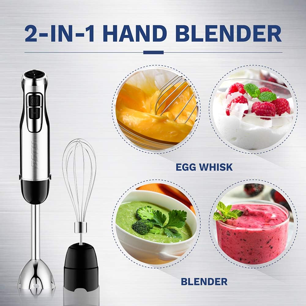 BSTY 2-in-1 Hand Blenders Set 15-Speeds Powerful Immersion Blender with 500-Watt Motor and Turbo Boost Button for Maximum Power, Hand Held Blenders: Kitchen & Dining