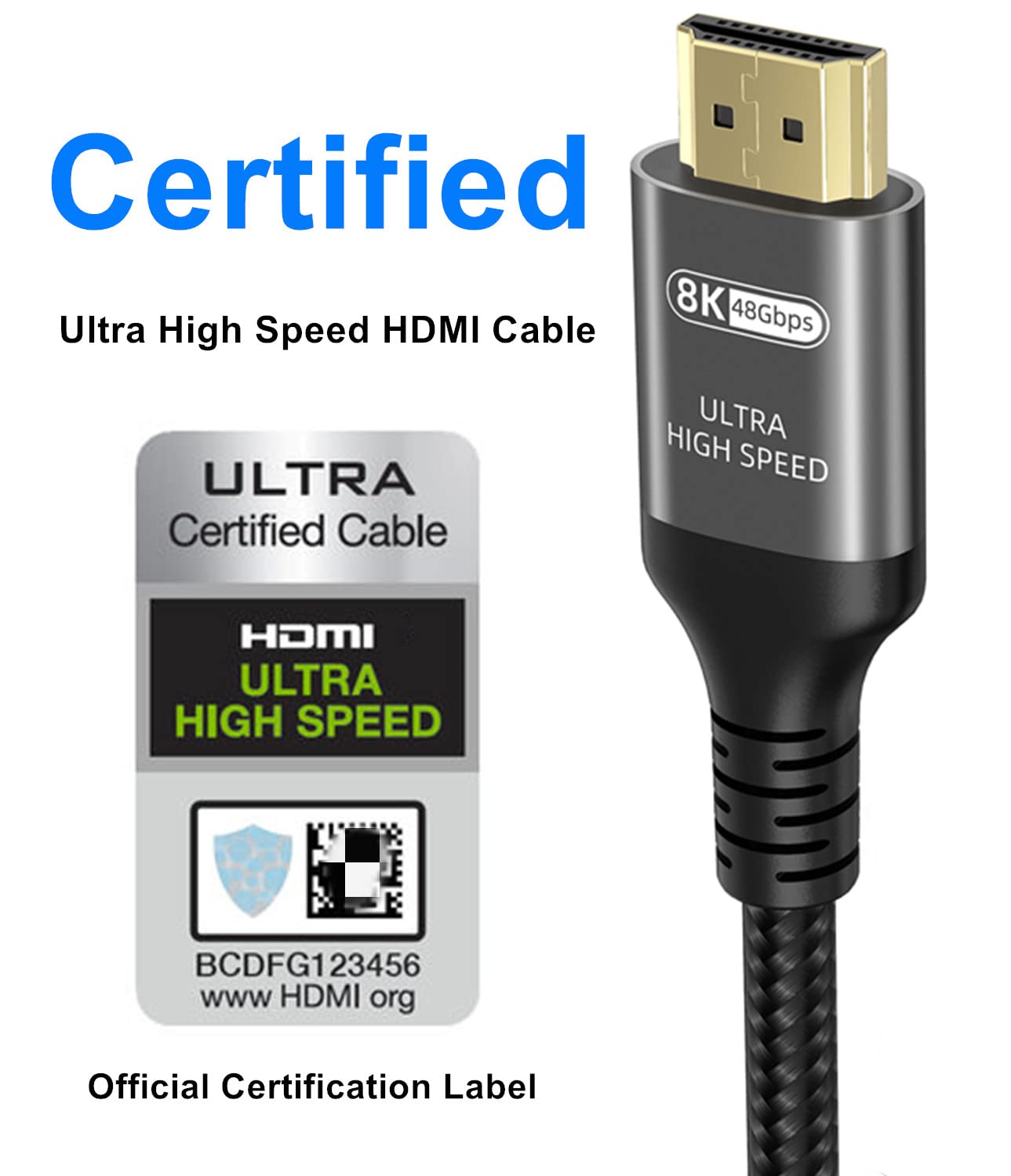 10K 8K 4K HDMI Cable 48Gbps 6.6 FT, Certified Ultra High Speed HDMI® Cable 4K 240Hz 144Hz 120Hz 8K60Hz 0.01ms HDR10+ eARC HDCP2.3 Netflix Roku TV PC Monitor Projector PS5 Xbox