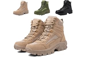 Men's Waterproof Side Zipper Outdoor Combat Boots,Tactical Boots, Men's Military Tactical Work Boots Side Zipper Lightweight 