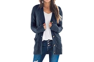 Goranbon Women's Cable Knit Cardigan Long Sleeve Open Front Button Down Knitwear Sweater Coat