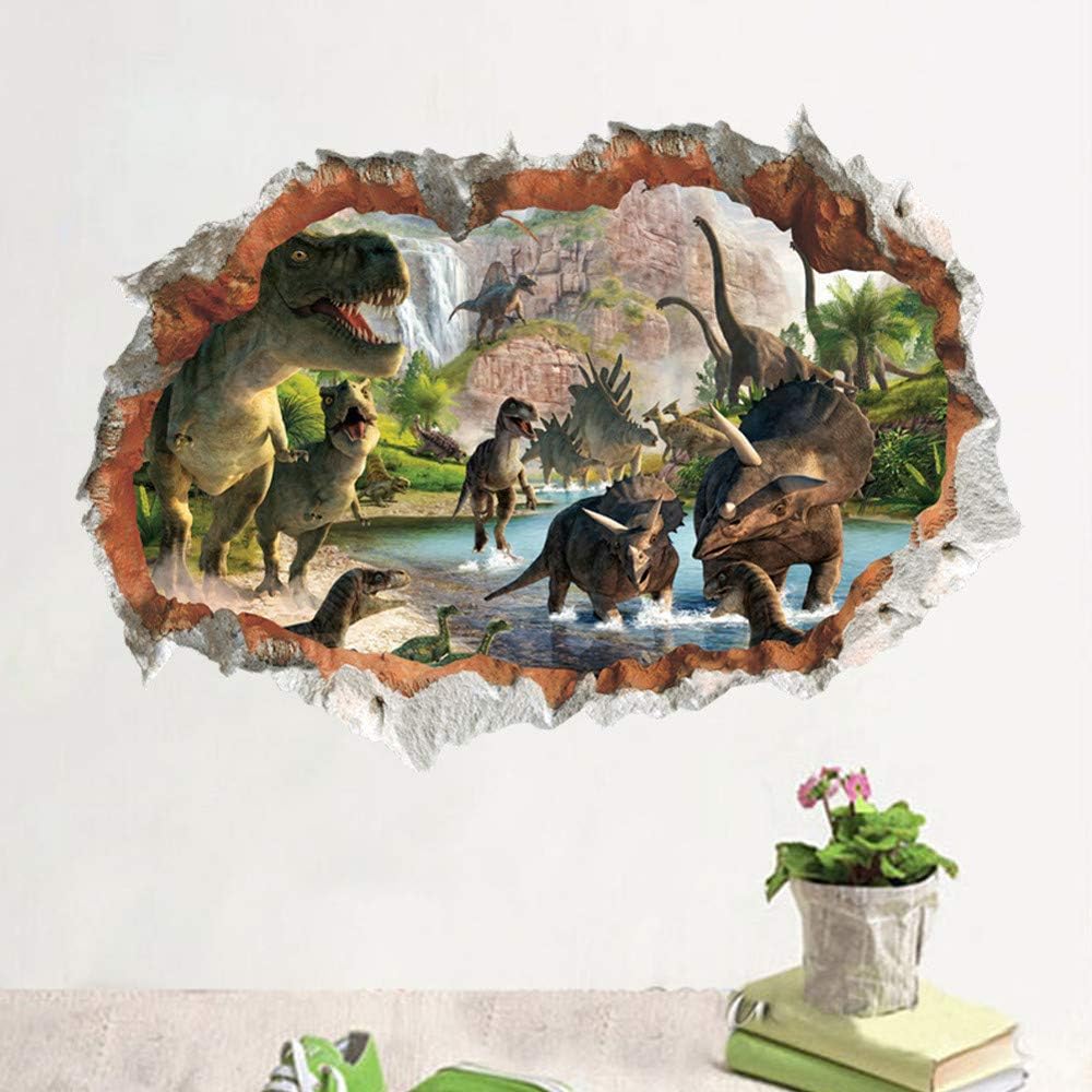 3D Wall Floor Stickers, Wokee Dinosaur World Removable Stickers, Living Room Bathroom Toilet Sofa Background, Kids Nursery Home Backdrop Decor Mural Art Decal