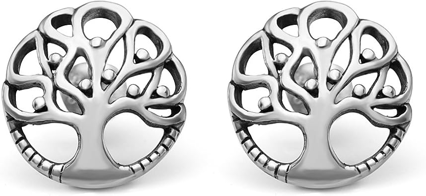 Amazon Com 925 Sterling Silver 12 Mm Ancient Tree Of Life Symbol Cut Open Round Post Stud Earrings Jewelry