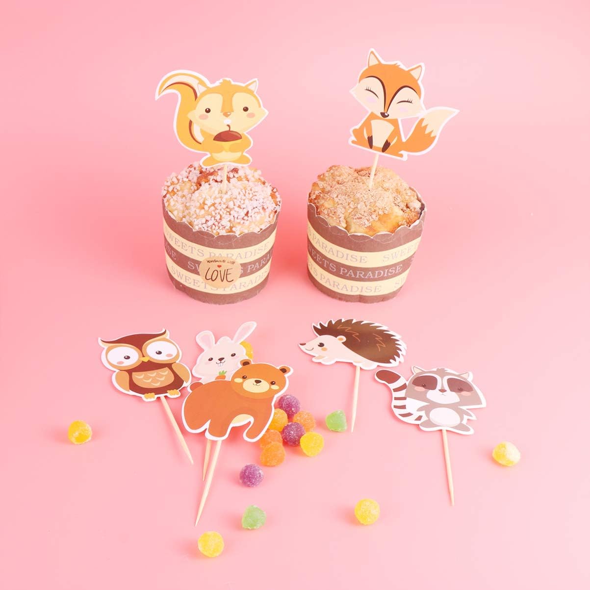 Forest Animal Party Cake Lid Woodland Cupcake Topper Dessert Picks for Baby Party Kids Birthday Pieces, Image 1 - Image 5