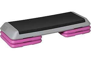 Soozier 43" Adjustable Aerobic Platform Stepper 3 Level with Risers 4” 6” 8” Cardio Fitness Trainer Workout Step Home Gym Exe