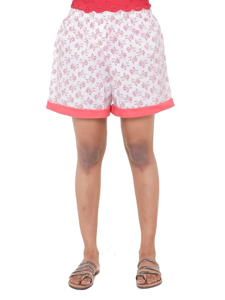 twist women's printed orange cotton night wear boxer shorts for a breezy winter wear with contrast & free shipping