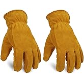 OZERO 2 Pairs Winter Leather Work Gloves for Outdoor Cold Weather: Warm Thick Lining Thermal Insulated Glove for Men and Women Gold/Small, Last Stock for Winter