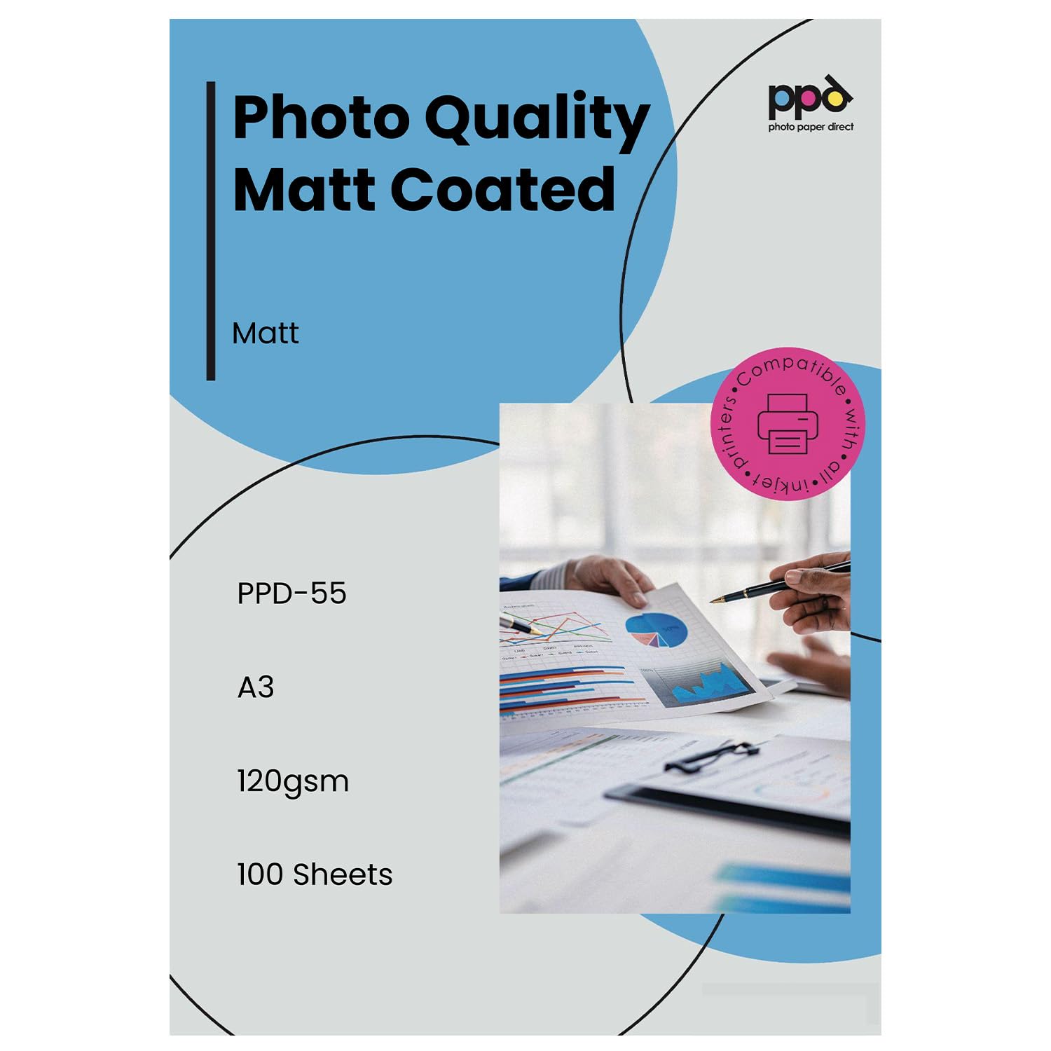 PPD 100 x A3 120gsm Matt Coated Paper Photographic Quality for Inkjet Printers PPD-55-100
