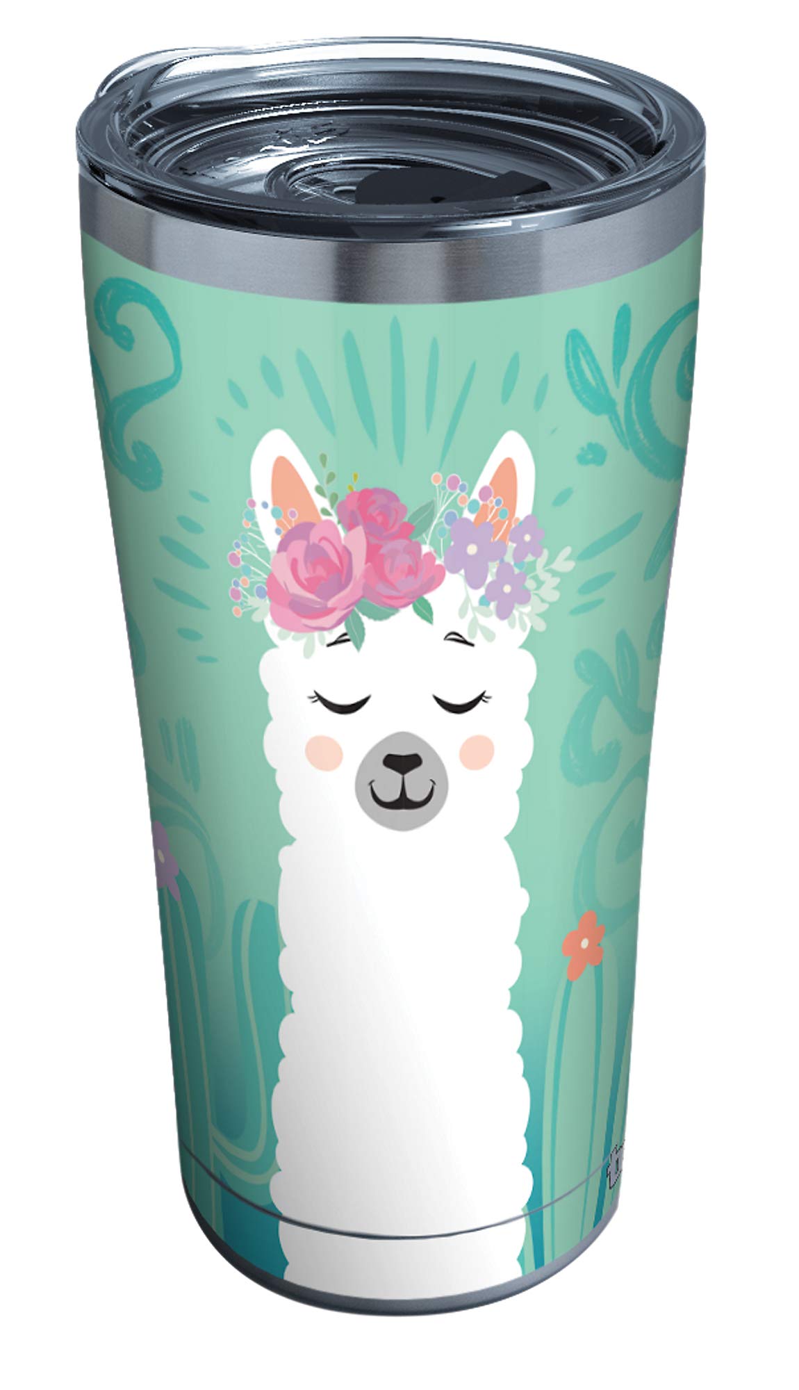 Tervis 1331977 Llama Flora Stainless Steel Insulated Tumbler with Clear and Black Hammer Lid, 18/8, 20 Fluid_Ounces, Silver
